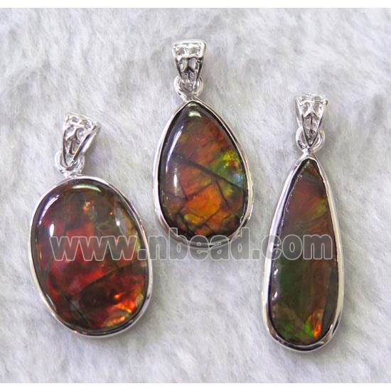 Ammolite pendant with sterling silver, mix shaped