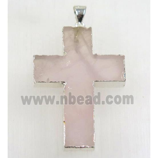 rose quartz cross pendant, 925 silver plated