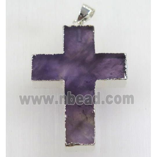 purple Amethyst cross pendant, 925 silver plated