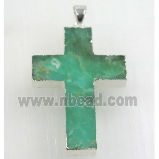 green Australian Chrysoprase cross pendant, 925 silver plated