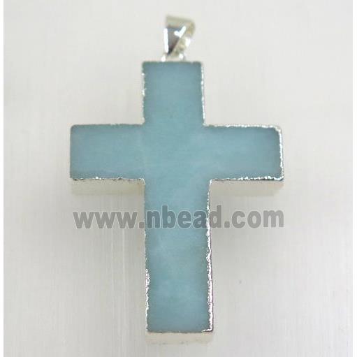 blue Amazonite cross pendant, 925 silver plated