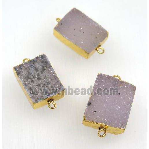 natural Agate Druzy rectangle connector, gold plated