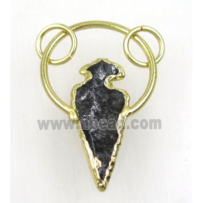 clear quartz pendant, black, gold plated