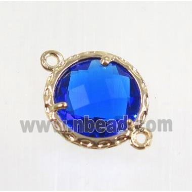 blue Chinese Crystal Glass connector, coin round, gold plated