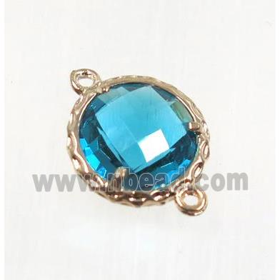 aqua Chinese Crystal Glass connector, coin round, gold plated