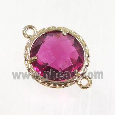 ruby Chinese Crystal Glass connector, coin round, gold plated