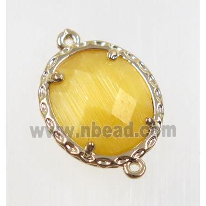 yellow Chinese Crystal Glass connector, oval, gold plated