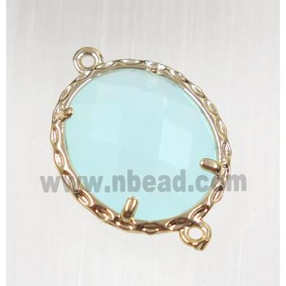 aqua Chinese Crystal Glass connector, oval, gold plated