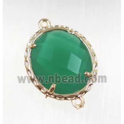 green Chinese Crystal Glass connector, oval, gold plated