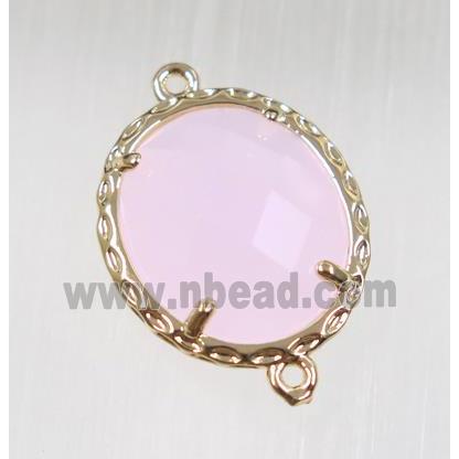 pink Chinese Crystal Glass connector, oval, gold plated