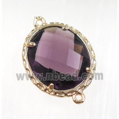 purple Chinese Crystal Glass connector, oval, gold plated