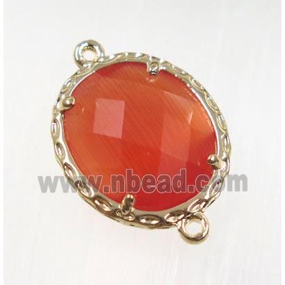 orange Chinese Crystal Glass connector, oval, gold plated