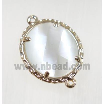 white Chinese Crystal Glass connector, oval, gold plated