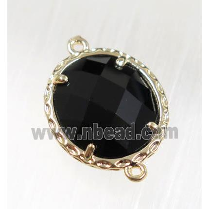 black Chinese Crystal Glass connector, oval, gold plated