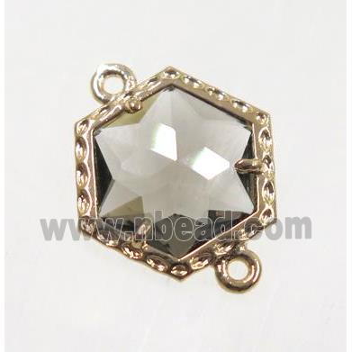 smoky Chinese Crystal Glass connector, gold plated