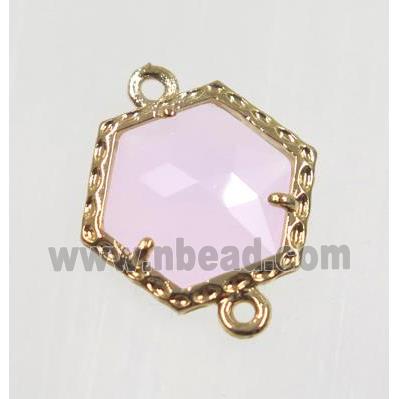 pink Chinese Crystal Glass connector, gold plated