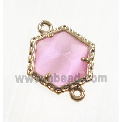 pink Chinese Crystal Glass connector, gold plated