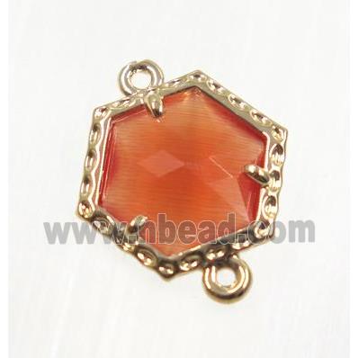 orange Chinese Crystal Glass connector, gold plated