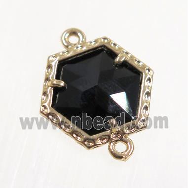 black Chinese Crystal Glass connector, gold plated