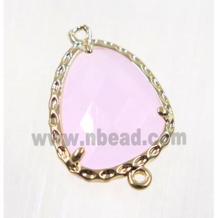 pink Chinese Crystal Glass connector, gold plated