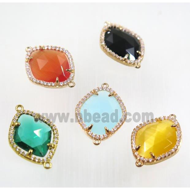 gemstone connector paved zircon, gold plated, mix color