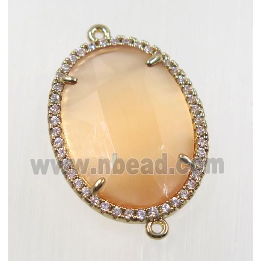 orange crystal glass connector pave zircon, faceted oval, gold plated