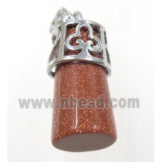 gold sandStone column pendant, copper, platinum plated