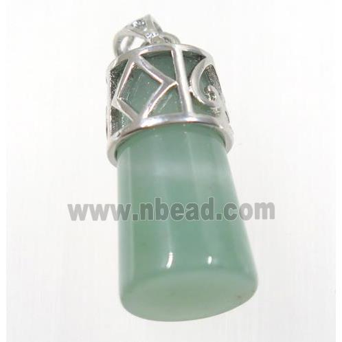 green Aventurine column pendant, copper, platinum plated