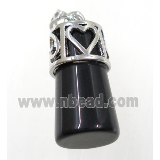 black agate column pendant, copper, platinum plated