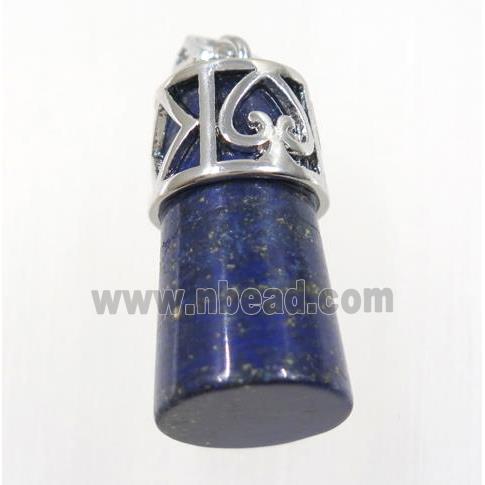 blue Lapis Lazuli column pendant, copper, platinum plated