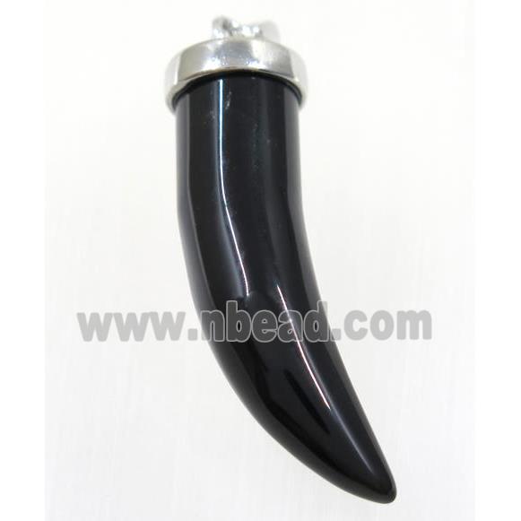 black agate horn pendant