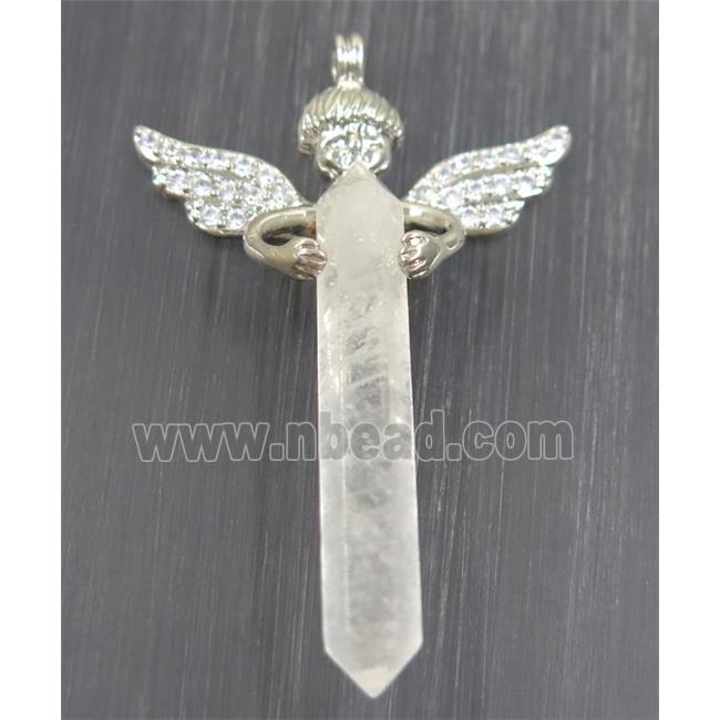 gemstone pendant, angel, platinum plated