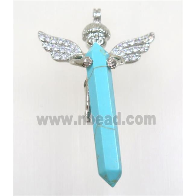 gemstone pendant, angel, platinum plated