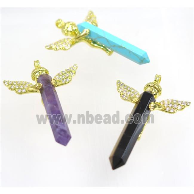 gemstone pendant, angel, gold plated