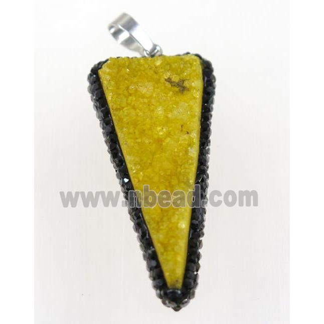 druzy quartz pendant paved rhinestone, triangle