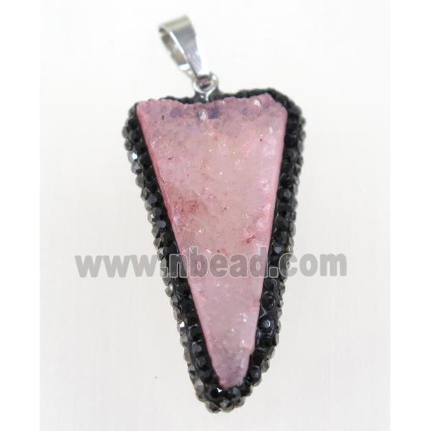 druzy quartz pendant paved rhinestone, triangle