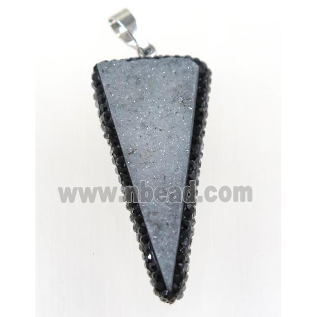 druzy quartz pendant paved rhinestone, triangle