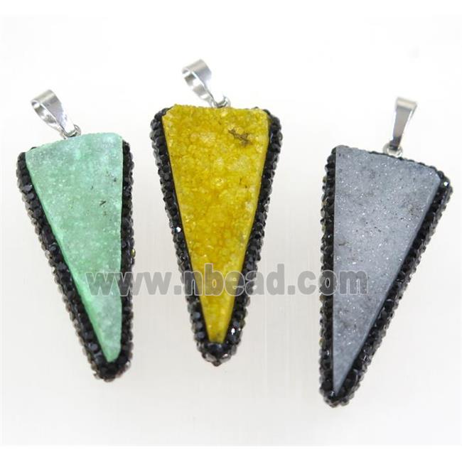 druzy quartz pendant paved rhinestone, triangle