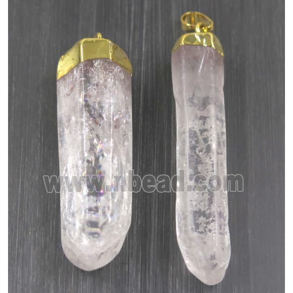 Clear Quartz pendant, stick, gold plated