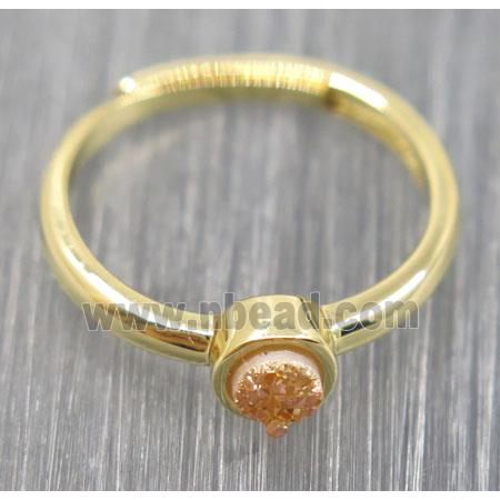 gold champagne druzy quartz copper ring