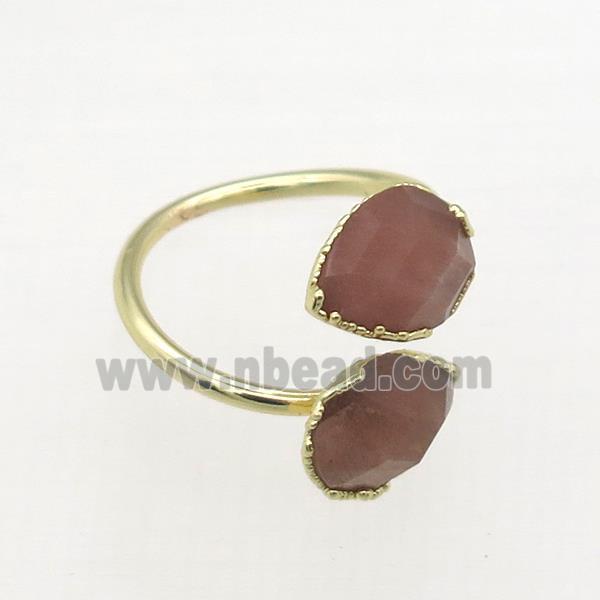 peach SunStone Rings, copper, gold plated