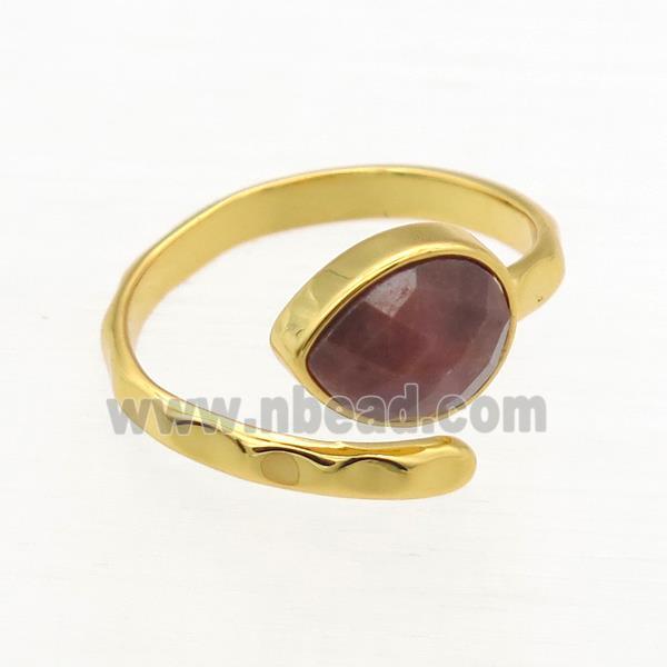 Rhodonite Ring, copper, gold plated