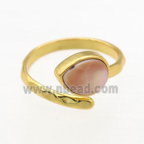 pink Abalone Shell Rings, copper, gold plated