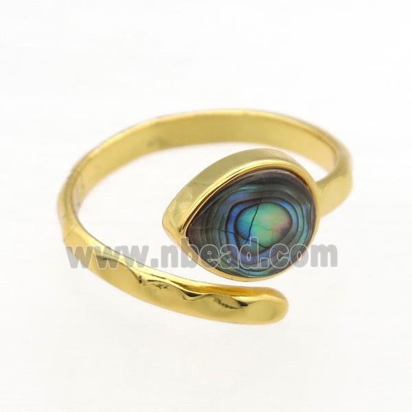 rainbow Abalone Shell Rings, copper, gold plated