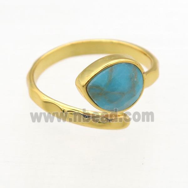 blue Turquoise Rings, copper, gold plated