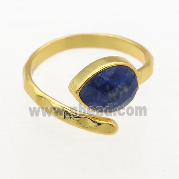 blue Lapis Lazuli Rings, copper, gold plated