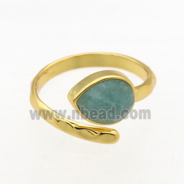 green Amazonite Rings, copper, gold plated