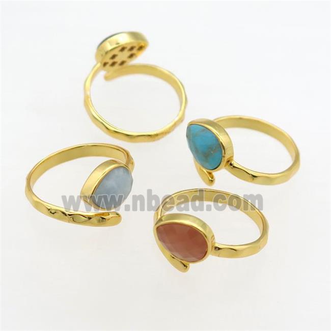 mixed gemstone Rings, copper, gold plated