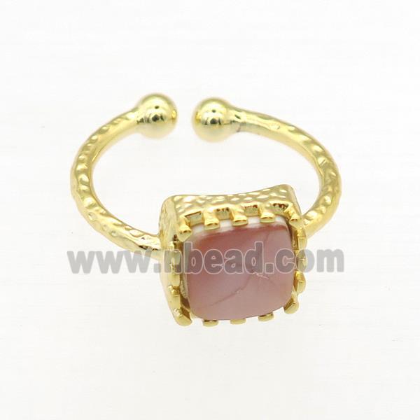 pink Abalone Shell Rings, copper, gold plated