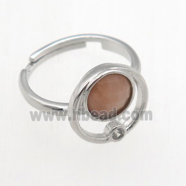 peach MoonStone Rings, copper, platinum plated